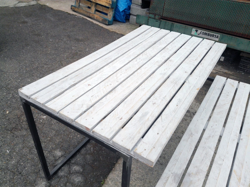 mesa banco exterior picnic madera hierro 53.5-84x140x39.5+79.8-120 1u